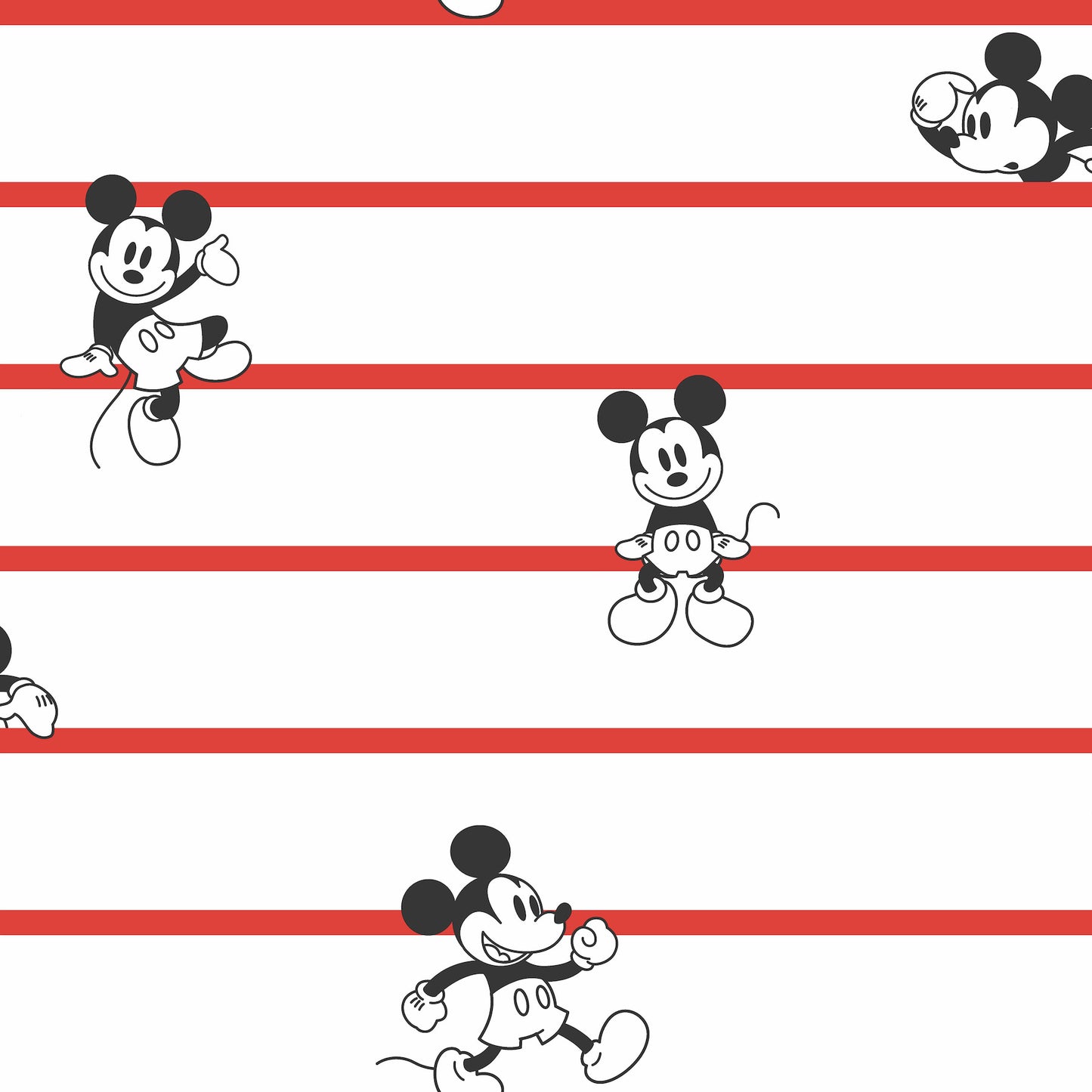 York Wallcoverings Disney Kids Vol. 4 Disney Mickey Mouse Stripe Red Wallpaper  Children and Nursery Reds   - DI0933