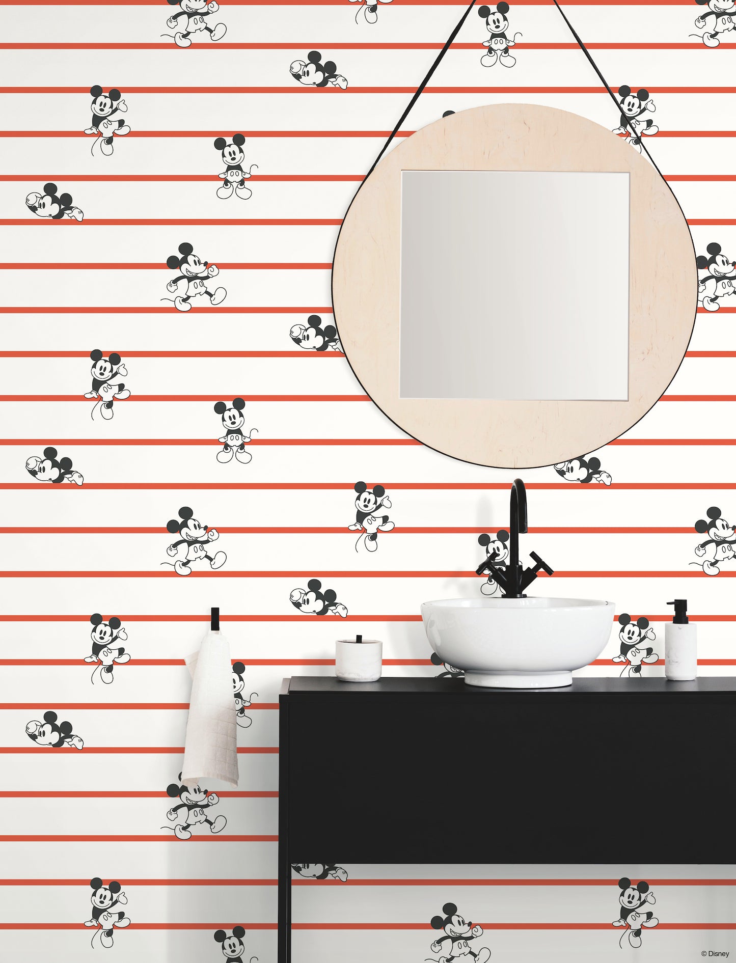 York Wallcoverings Disney Kids Vol. 4 Disney Mickey Mouse Stripe Red Wallpaper  Children and Nursery Reds   - DI0933