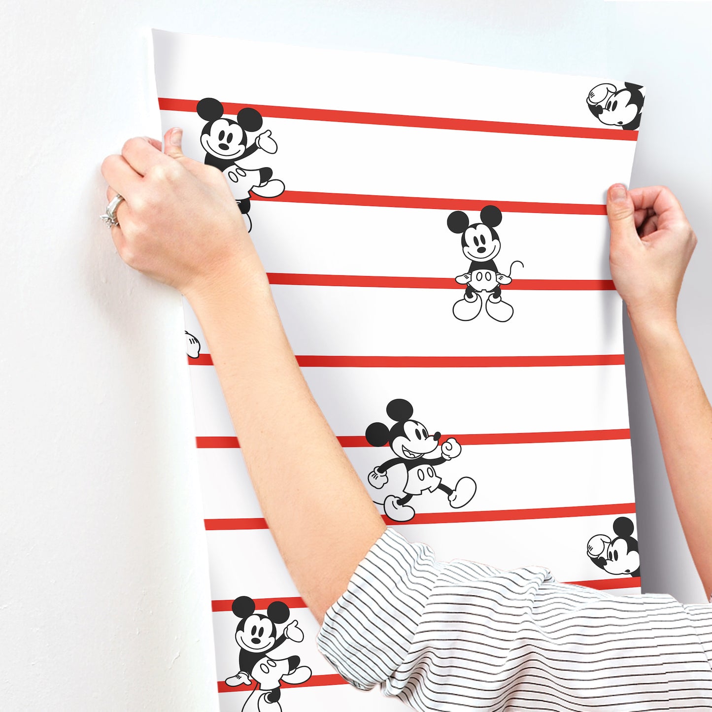 York Wallcoverings Disney Kids Vol. 4 Disney Mickey Mouse Stripe Red Wallpaper  Children and Nursery Reds   - DI0933