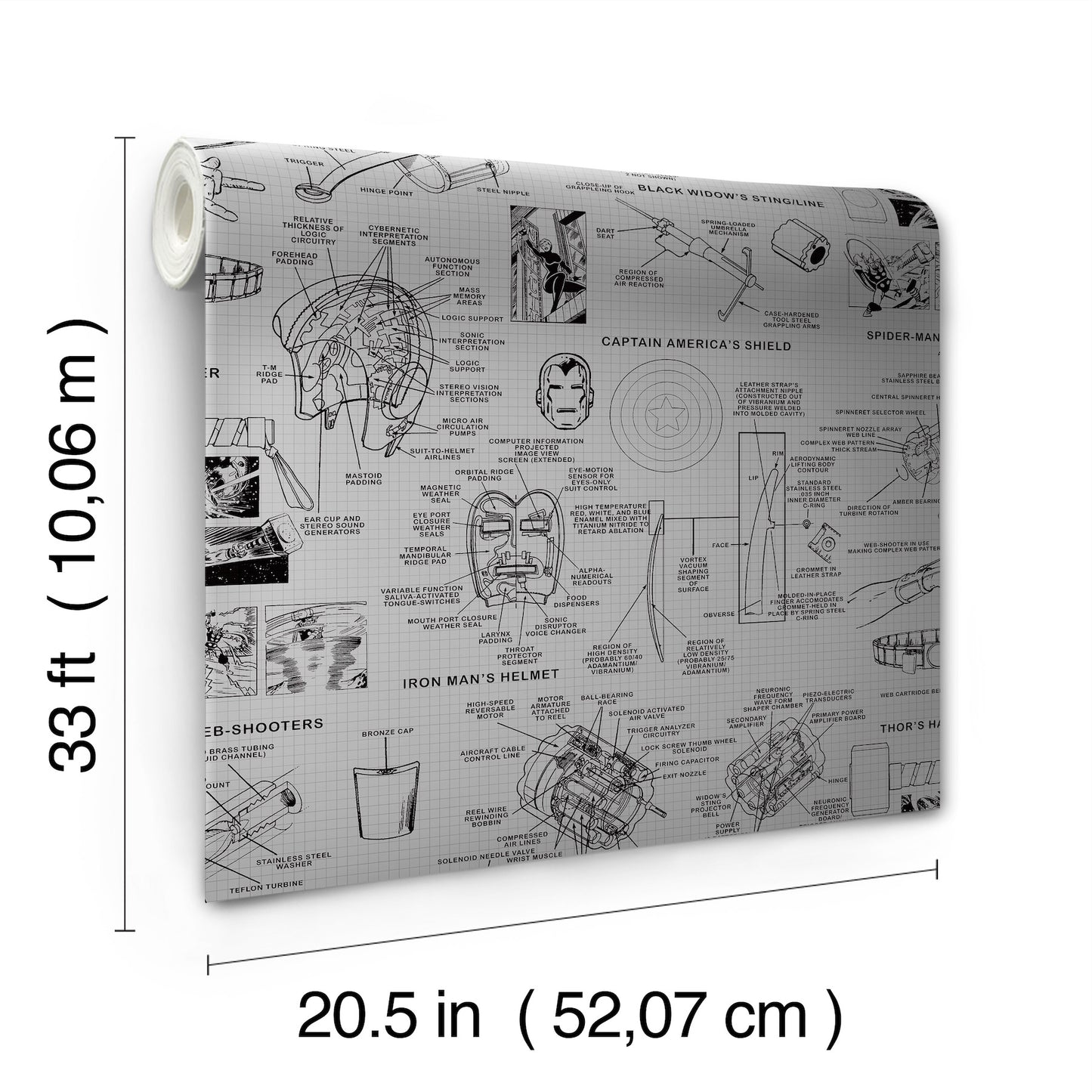 York Wallcoverings Disney Kids Vol. 4 Marvels Heroes Schematics Grey and Black Wallpaper  Children and Nursery Blacks   - DI0936