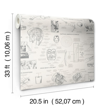 York Wallcoverings Disney Kids Vol. 4 Marvels Heroes Schematics Cream Wallpaper  Children and Nursery Whites and Off-Whites   - DI0937