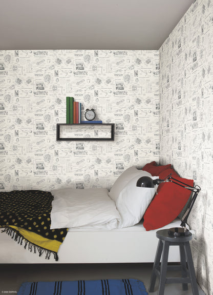 York Wallcoverings Disney Kids Vol. 4 Marvels Heroes Schematics Cream Wallpaper  Children and Nursery Whites and Off-Whites   - DI0937