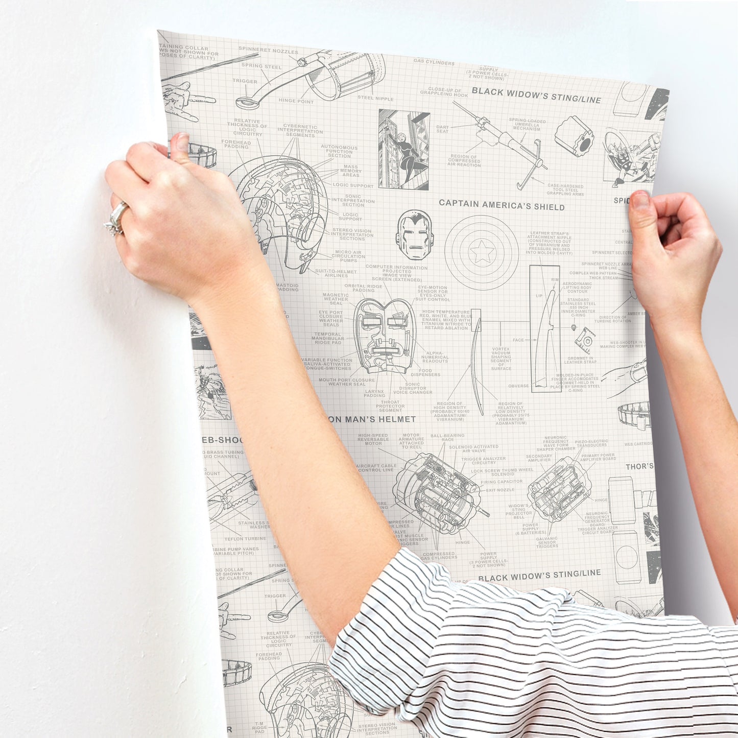 York Wallcoverings Disney Kids Vol. 4 Marvels Heroes Schematics Cream Wallpaper  Children and Nursery Whites and Off-Whites   - DI0937