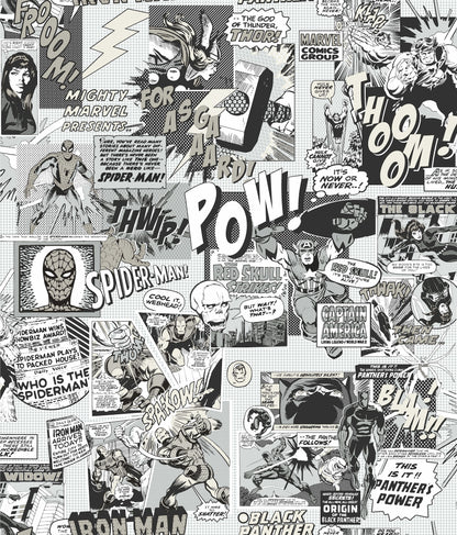 York Wallcoverings Disney Kids Vol. 4 Marvel Comics Pow! Black and White Wallpaper  Children and Nursery Whites and Off-Whites   - DI0946