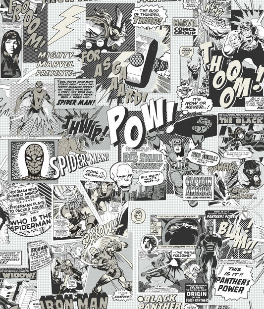York Wallcoverings Disney Kids Vol. 4 Marvel Comics Pow! Black and White Wallpaper  Children and Nursery Whites and Off-Whites   - DI0946