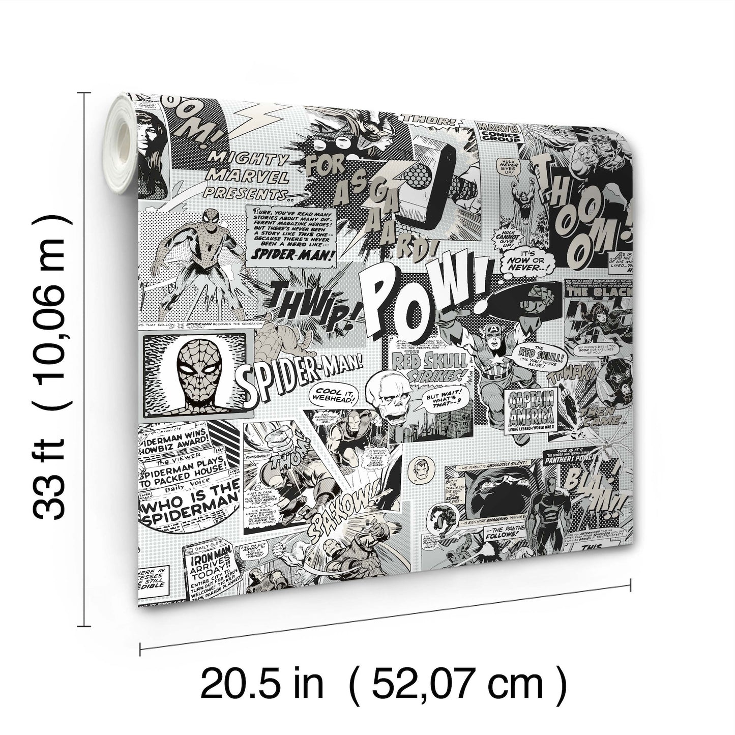 York Wallcoverings Disney Kids Vol. 4 Marvel Comics Pow! Black and White Wallpaper  Children and Nursery Whites and Off-Whites   - DI0946