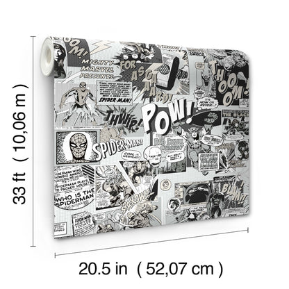 York Wallcoverings Disney Kids Vol. 4 Marvel Comics Pow! Black and White Wallpaper  Children and Nursery Whites and Off-Whites   - DI0946