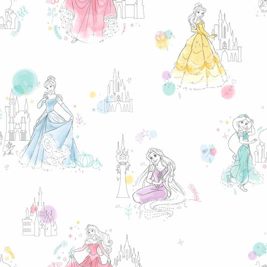 York Wallcoverings Disney Kids Vol. 4 Disney Princess Pretty Elegant White Wallpaper  Children and Nursery Whites and Off-Whites   - DI0968