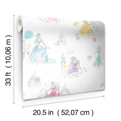York Wallcoverings Disney Kids Vol. 4 Disney Princess Pretty Elegant White Wallpaper  Children and Nursery Whites and Off-Whites   - DI0968