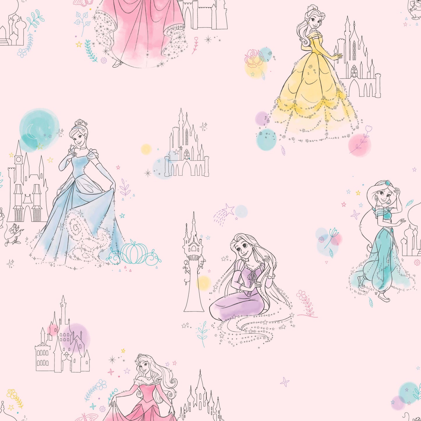 York Wallcoverings Disney Kids Vol. 4 Disney Princess Pretty Elegant Pink Wallpaper  Children and Nursery Pinks   - DI0969