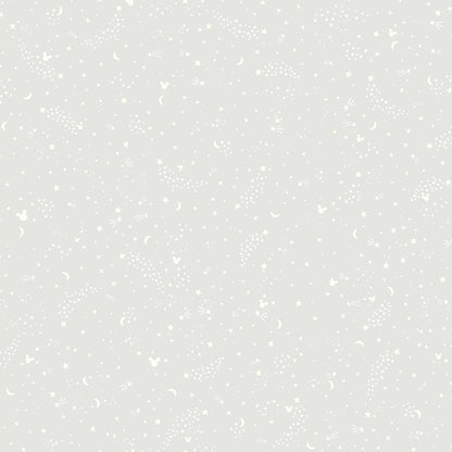 Soft light-grey background with a delicate white celestial pattern of stars and crescent moons.