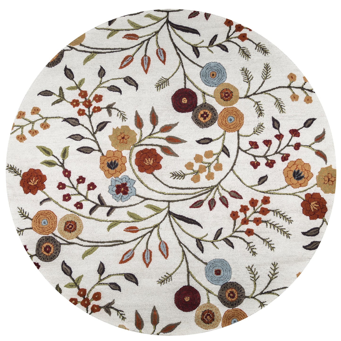 Round contemporary rug, 10 ft diameter.