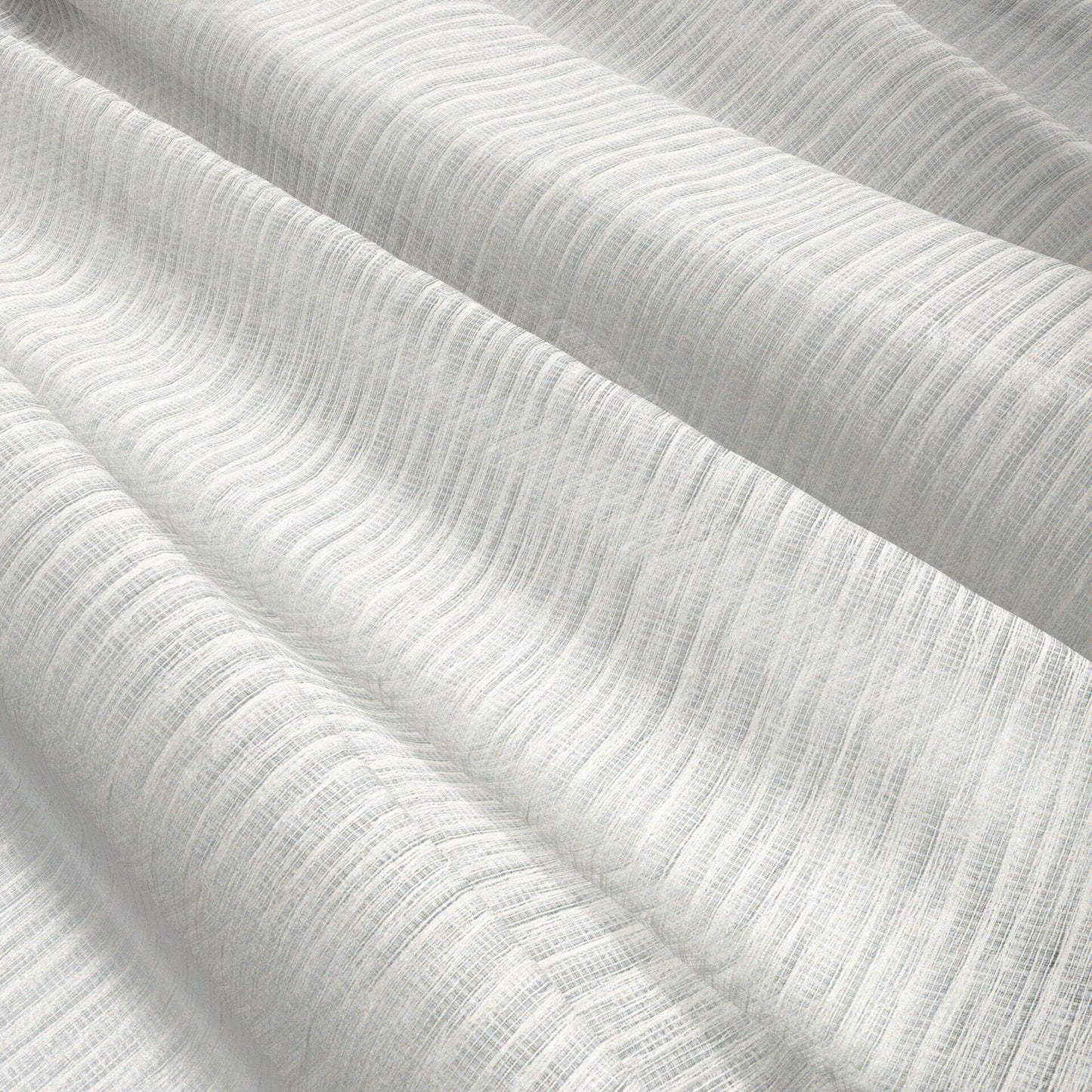 White ribbed linen fabric, soft draped folds, airy texture; ideal for garments or home textiles.