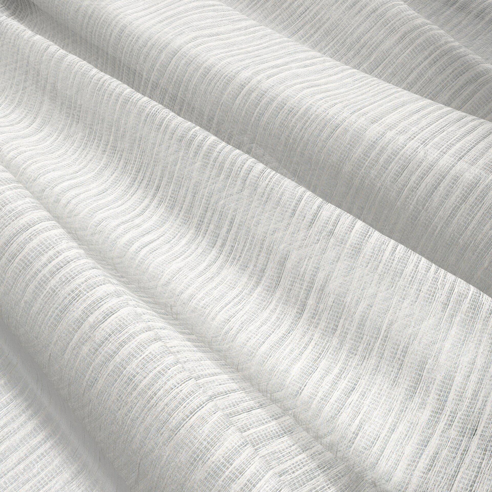 White ribbed linen fabric, soft draped folds, airy texture; ideal for garments or home textiles.