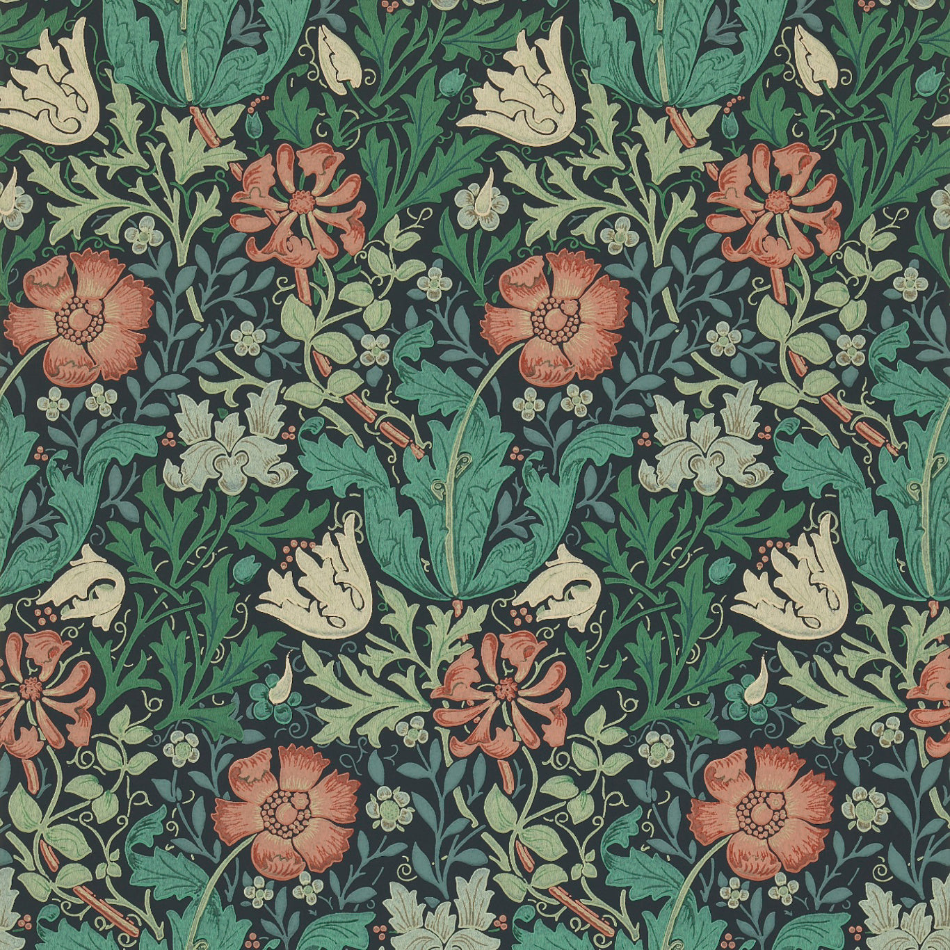 MORRIS & CO Willow Boughs  Wallpaper Leaves , Trees Indigo,Russet  Surface- Printed Wallpaper - DJA196102