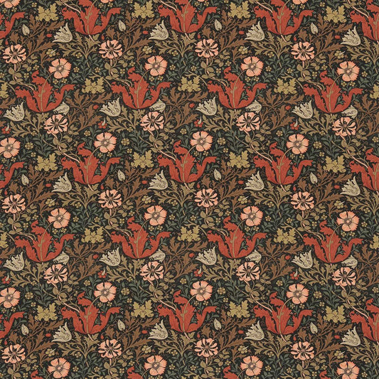 MORRIS & CO Compton Fabric Leaves , Trees Terracotta,Multi   - DJA196201