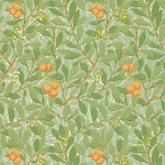 MORRIS & CO Arbutus Wallpaper Leaves , Trees Green,Terracotta  Surface- Printed Wallpaper - DJA1A7103