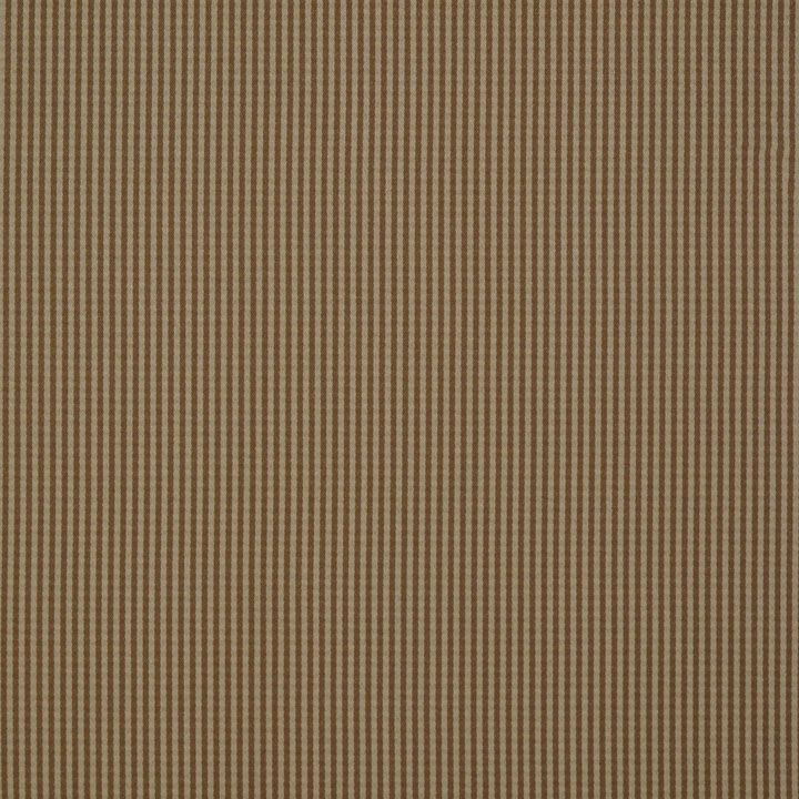 Brown striped woven upholstery fabric with narrow vertical beige-brown stripes.