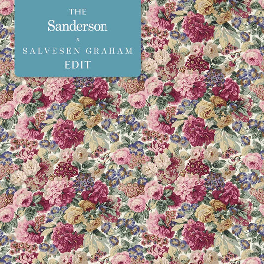 SANDERSON Rose & Peony Fabric Classic Floral Red (Linen)   - DKH11R203