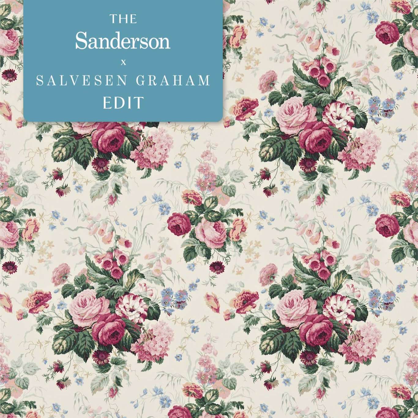 SANDERSON Stapleton Park Fabric Classic Floral Cream,Pink   - DKH147205
