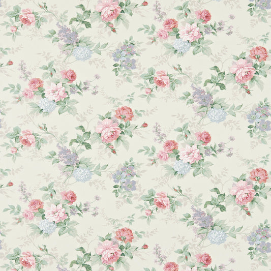 SANDERSON Rosamund Fabric Classic Floral Cream,Lilac   - DKH1R7201