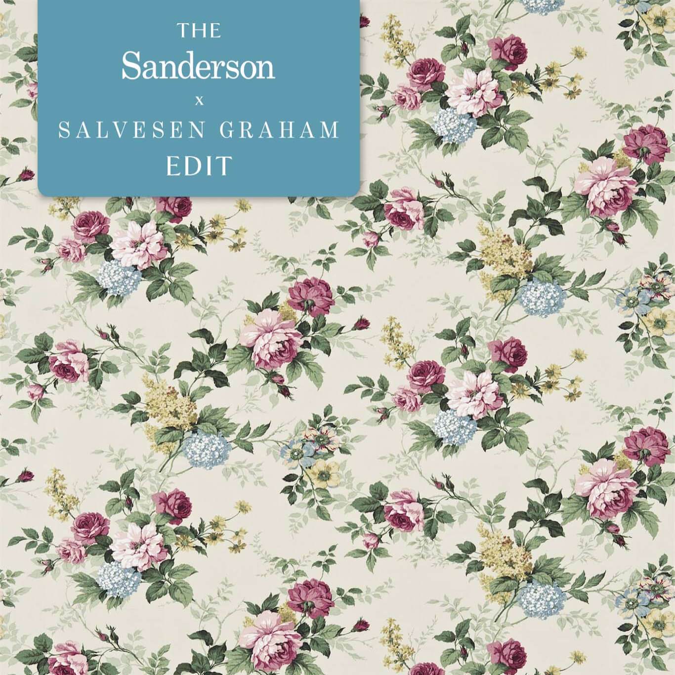 SANDERSON Rosamund Fabric Classic Floral Green,Pink   - DKH1R7204