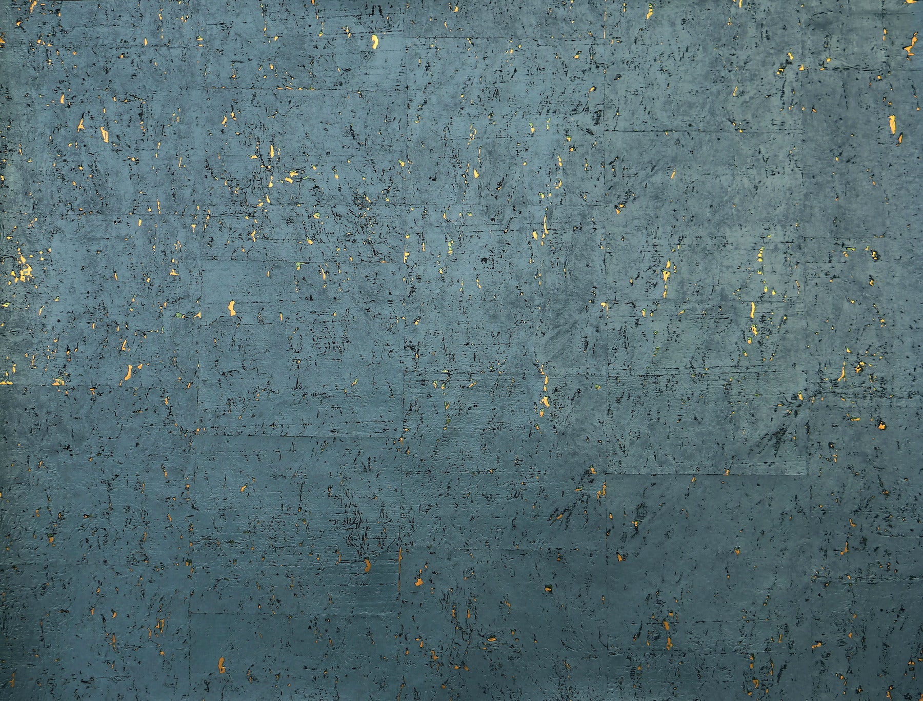 Blue textured surface with scattered gold flecks, distressed patina; rustic decorative panel look