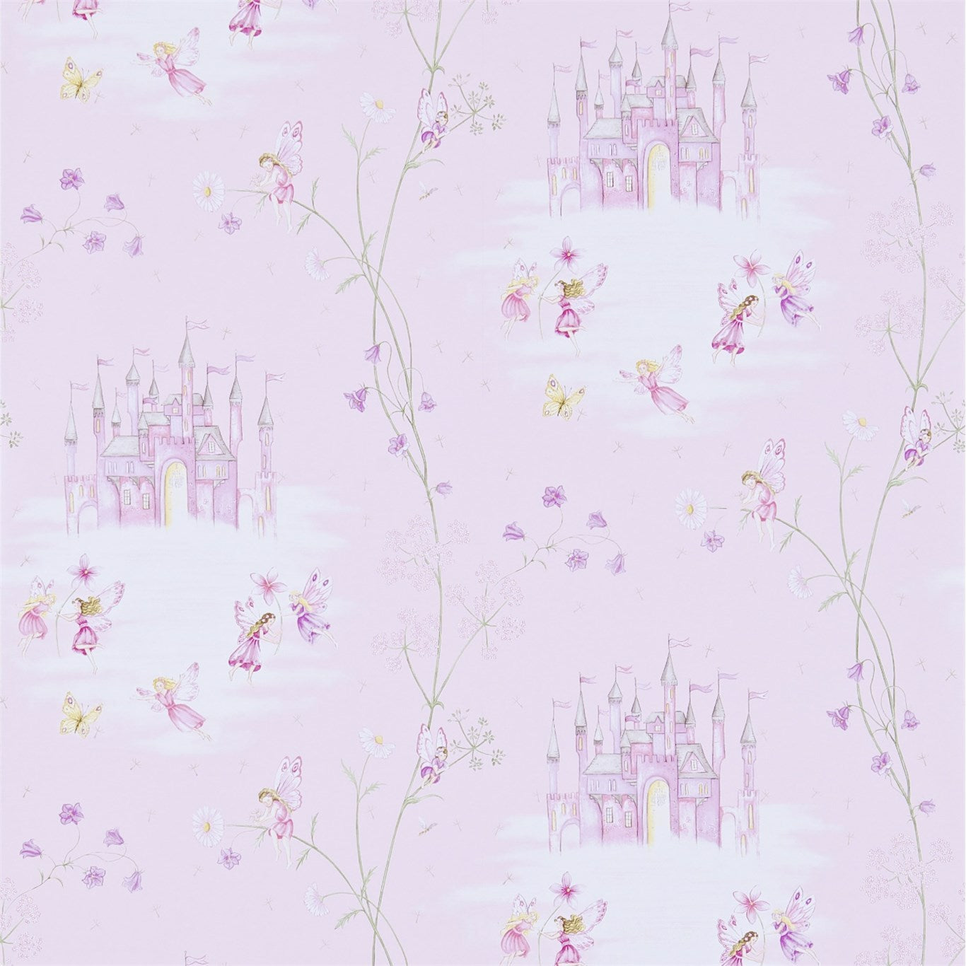 SANDERSON Fairy Castle Wallpaper Kids Pink  Gravure Printed Wallpaper - DLIT214046