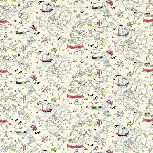 SANDERSON Treasure Map Fabric Kids Vanilla   - DLIT223913
