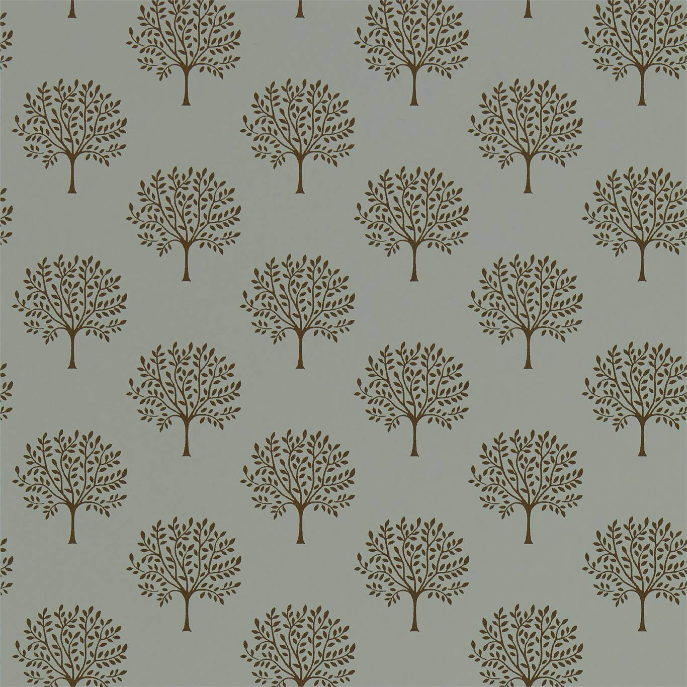 Repeating copper-grey leaves and tree silhouettes on a light background; wallpaper-style pattern.