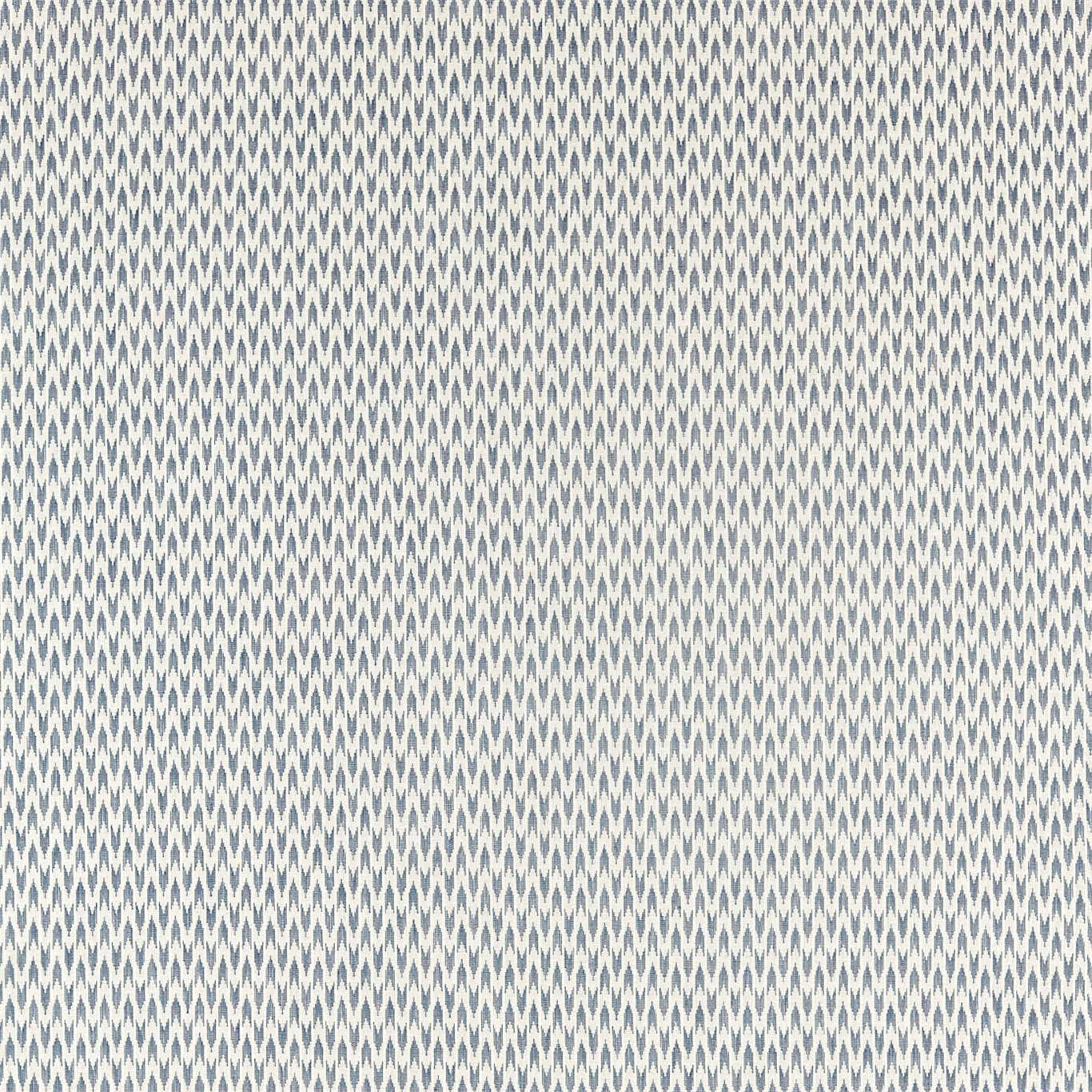 Blue and ivory fabric swatch with an abstract indigo graphic pattern.