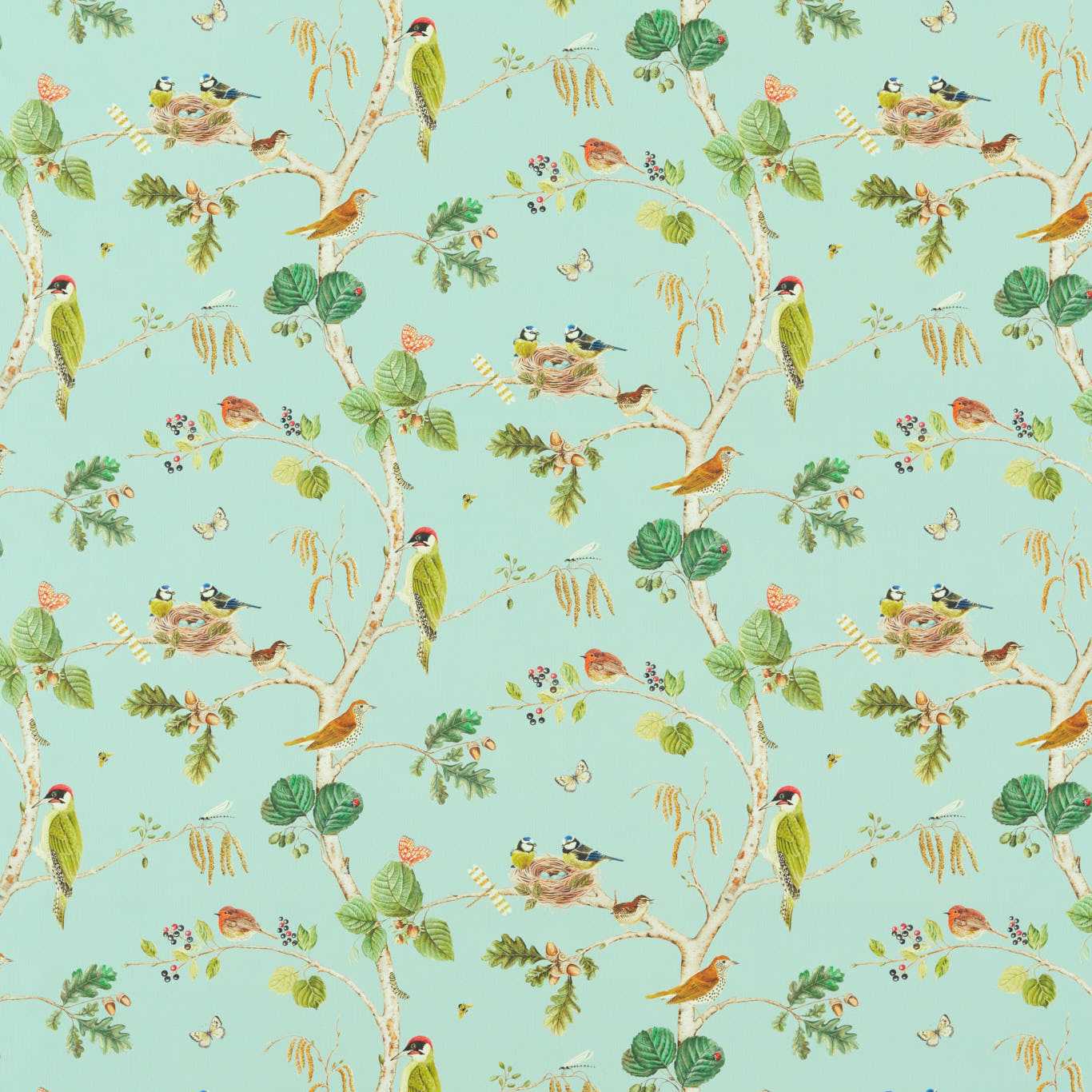 SANDERSON Woodland Chorus Fabric Birds Sky Blue,Multi   - DLUM226937