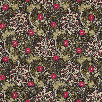 MORRIS & CO Morris Seaweed Fabric Contemporary, Floral Ebony,Poppy   - DM3P224471