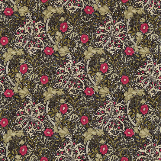 MORRIS & CO Morris Seaweed Fabric Contemporary, Floral Ebony,Poppy   - DM3P224471