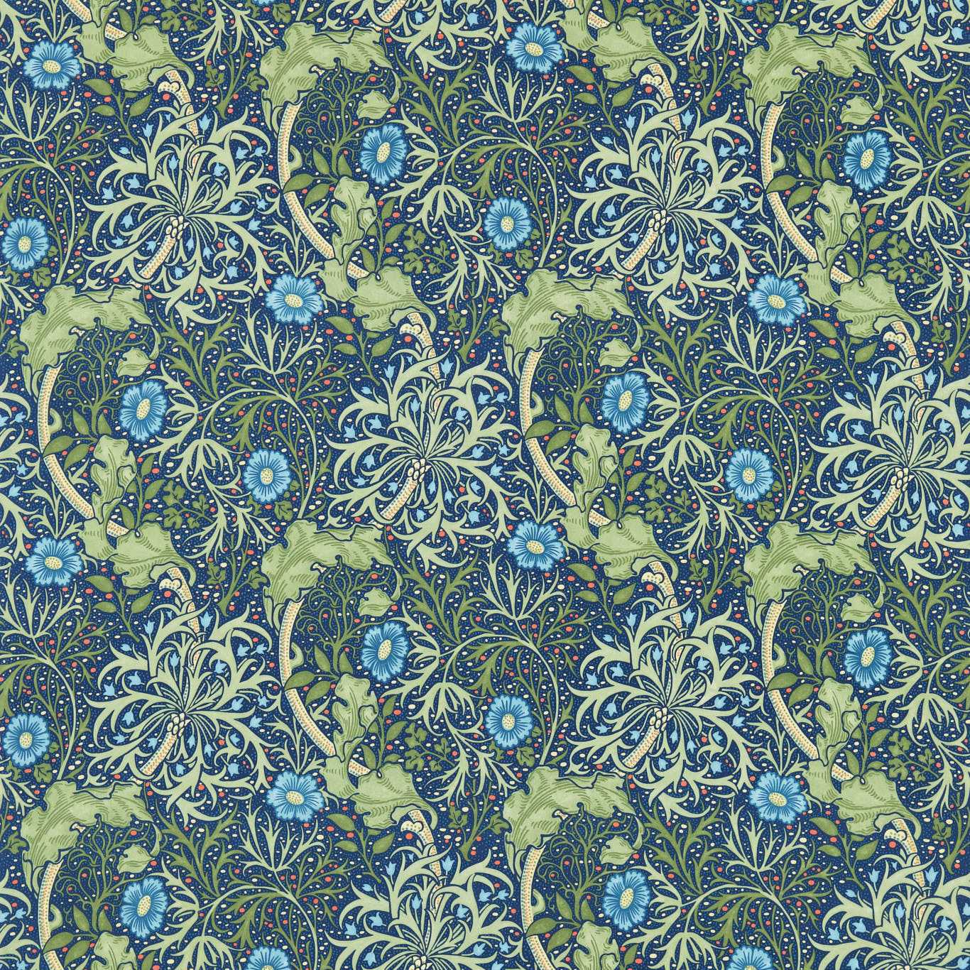 MORRIS & CO Morris Seaweed Fabric Contemporary, Floral Cobalt,Thyme   - DM3P224472