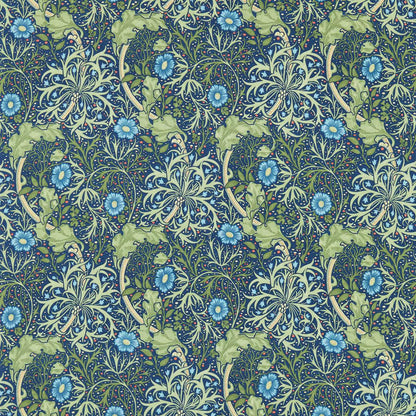 MORRIS & CO Morris Seaweed Fabric Contemporary, Floral Cobalt,Thyme   - DM3P224472