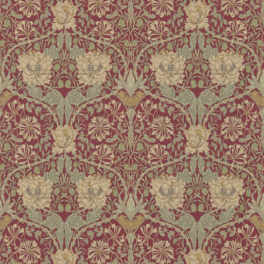 MORRIS & CO Honeysuckle & Tulip Wallpaper Damasks Red,Gold  Rotary Printed Wallpaper - DM3W214700