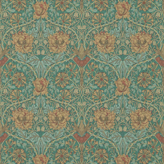 MORRIS & CO Honeysuckle & Tulip Wallpaper Damasks Emerald,Russet  Rotary Printed Wallpaper - DM3W214704