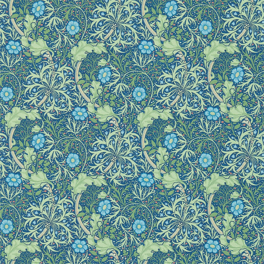 MORRIS & CO Morris Seaweed Wallpaper Contemporary, Floral Cobalt,Thyme  Surflex-Printed Wallpaper - DM3W214713