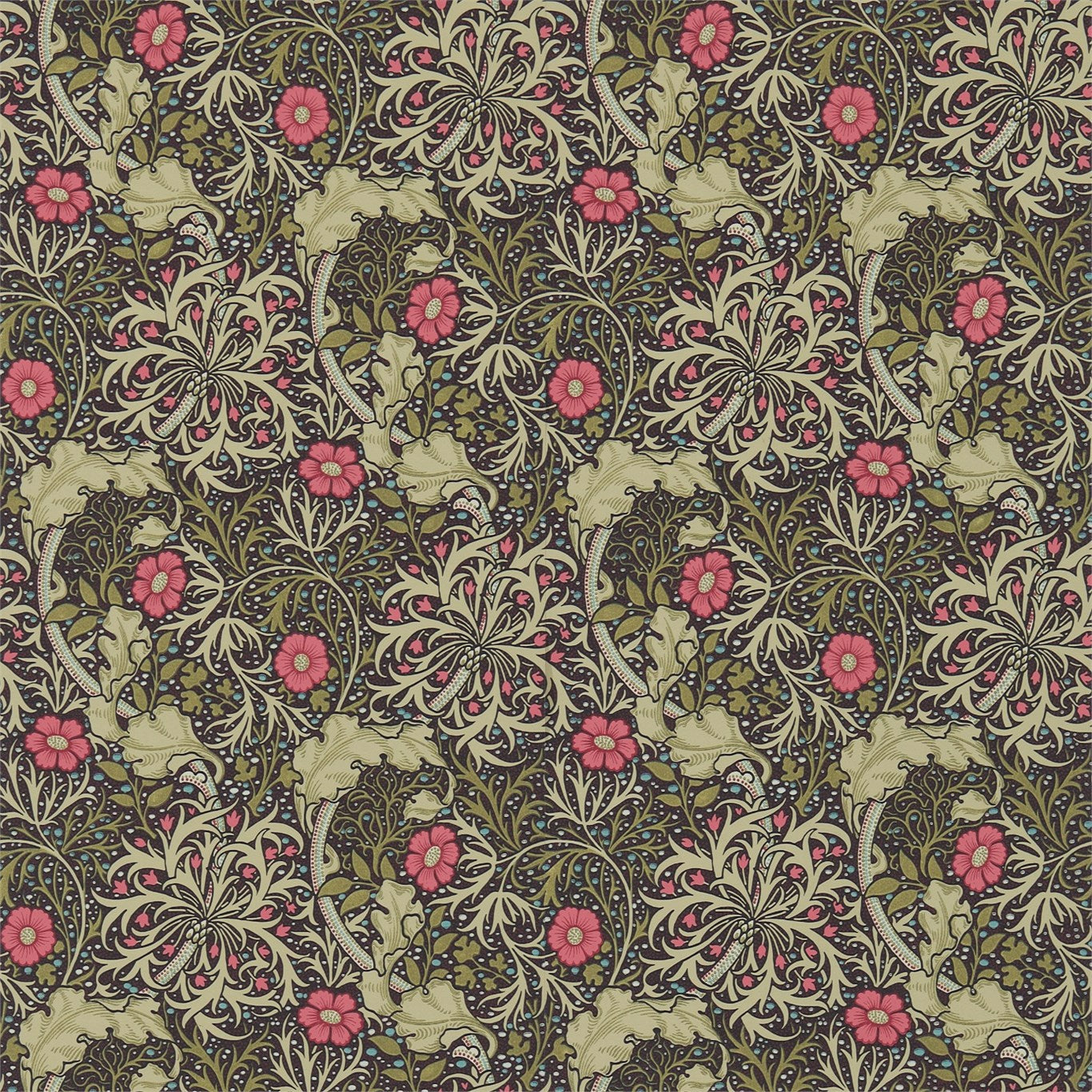 MORRIS & CO Morris Seaweed Wallpaper Contemporary, Floral Ebony,Poppy  Surflex-Printed Wallpaper - DM3W214716