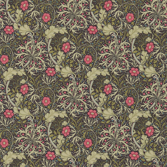 MORRIS & CO Morris Seaweed Wallpaper Contemporary, Floral Ebony,Poppy  Surflex-Printed Wallpaper - DM3W214716