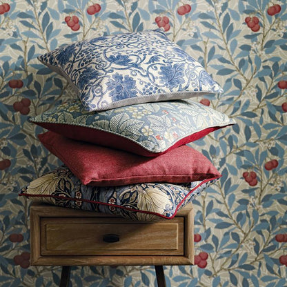 Morris & Co. Arbutus Wallpaper in Woad/Russet showing detailed stems, leaves, and berries in rich tones, ideal for adding heritage-inspired botanical elegance to interiors