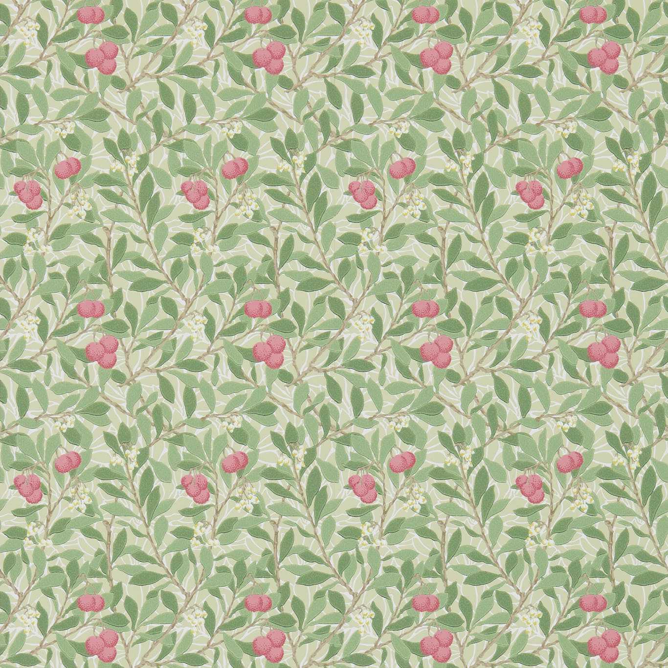 MORRIS & CO Arbutus Wallpaper Leaves , Trees Olive,Pink  Surflex-Printed Wallpaper - DM3W214720