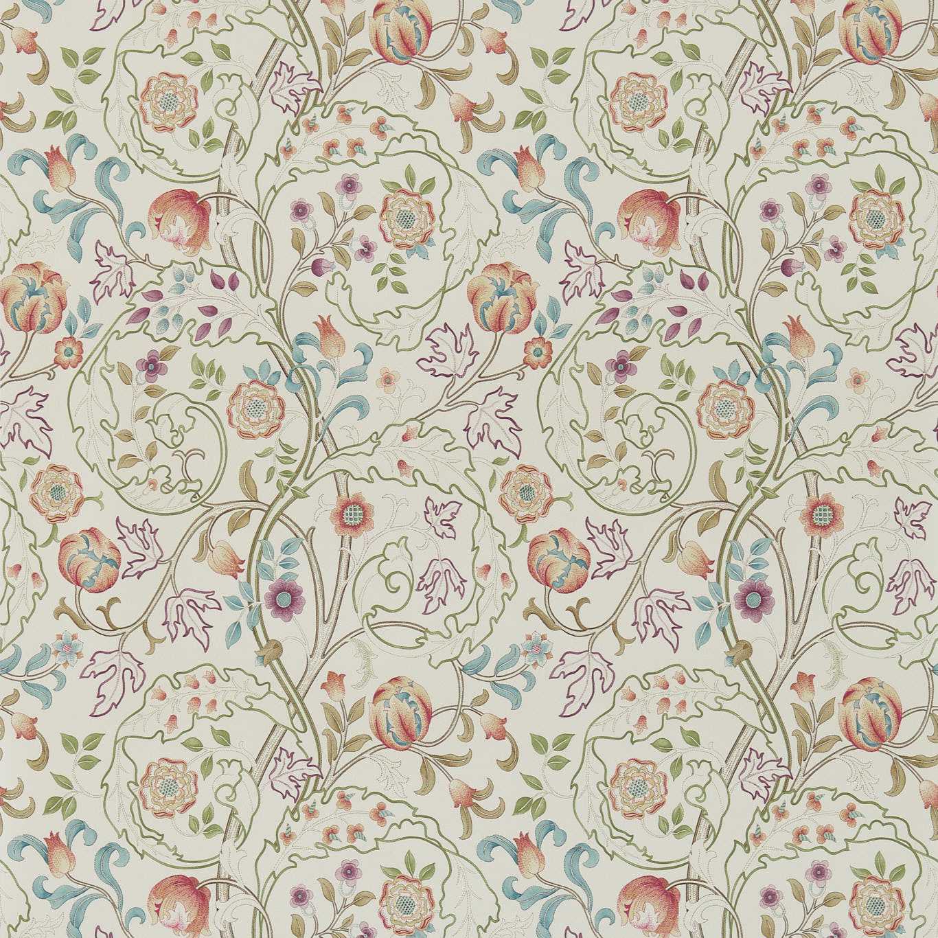 MORRIS & CO Mary Isobel Wallpaper Contemporary, Floral Rose,Artichoke  Gravure Printed Wallpaper - DM3W214729