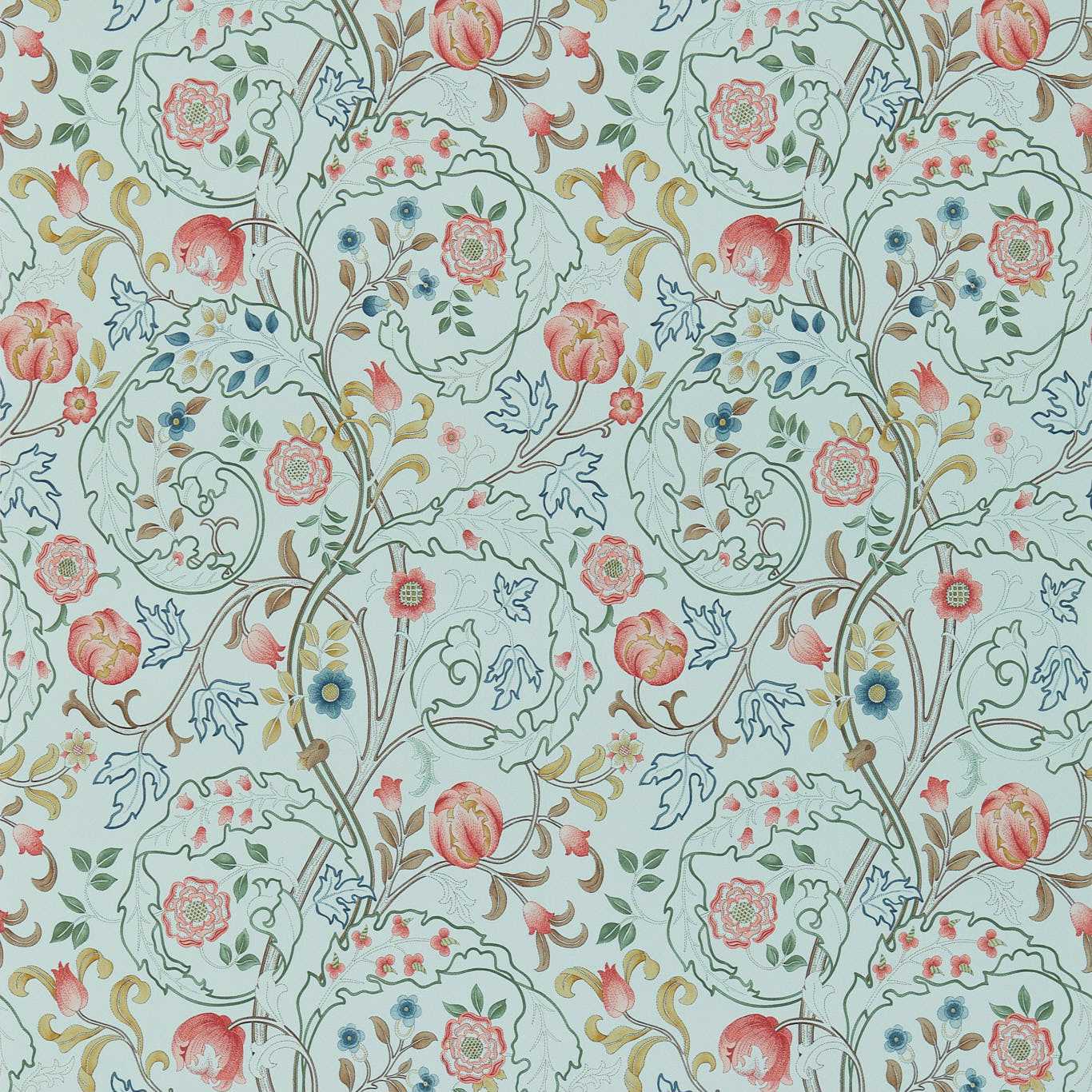MORRIS & CO Mary Isobel Wallpaper Contemporary, Floral Silk Blue,Pink  Gravure Printed Wallpaper - DM3W214731