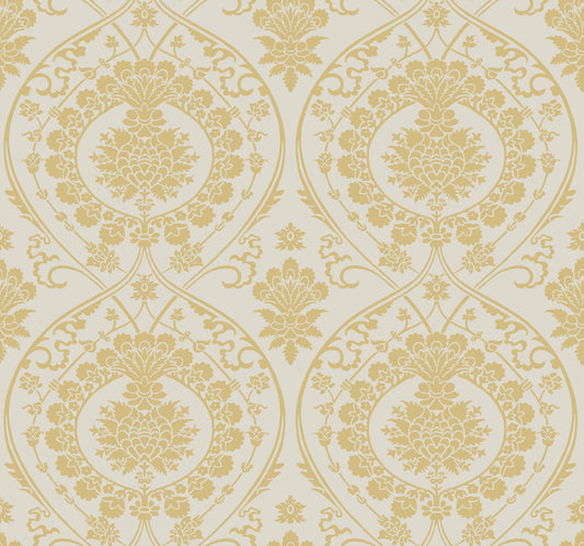 York Wallcoverings Damask Resource Library Imperial Damask Off White and Gold Wallpaper  Damasks Whites and Off-Whites   - DM4903