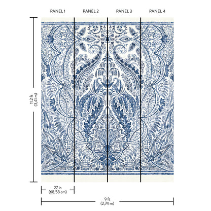York Wallcoverings Damask Resource Library Jaipur Paisley Damas Blue Wall Mural  Damasks Multicolor   - DM4912M