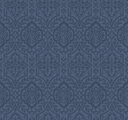 York Wallcoverings Blues II Cathedral Damask Blue Wallpaper Damasks Damasks Blue   - DM5037