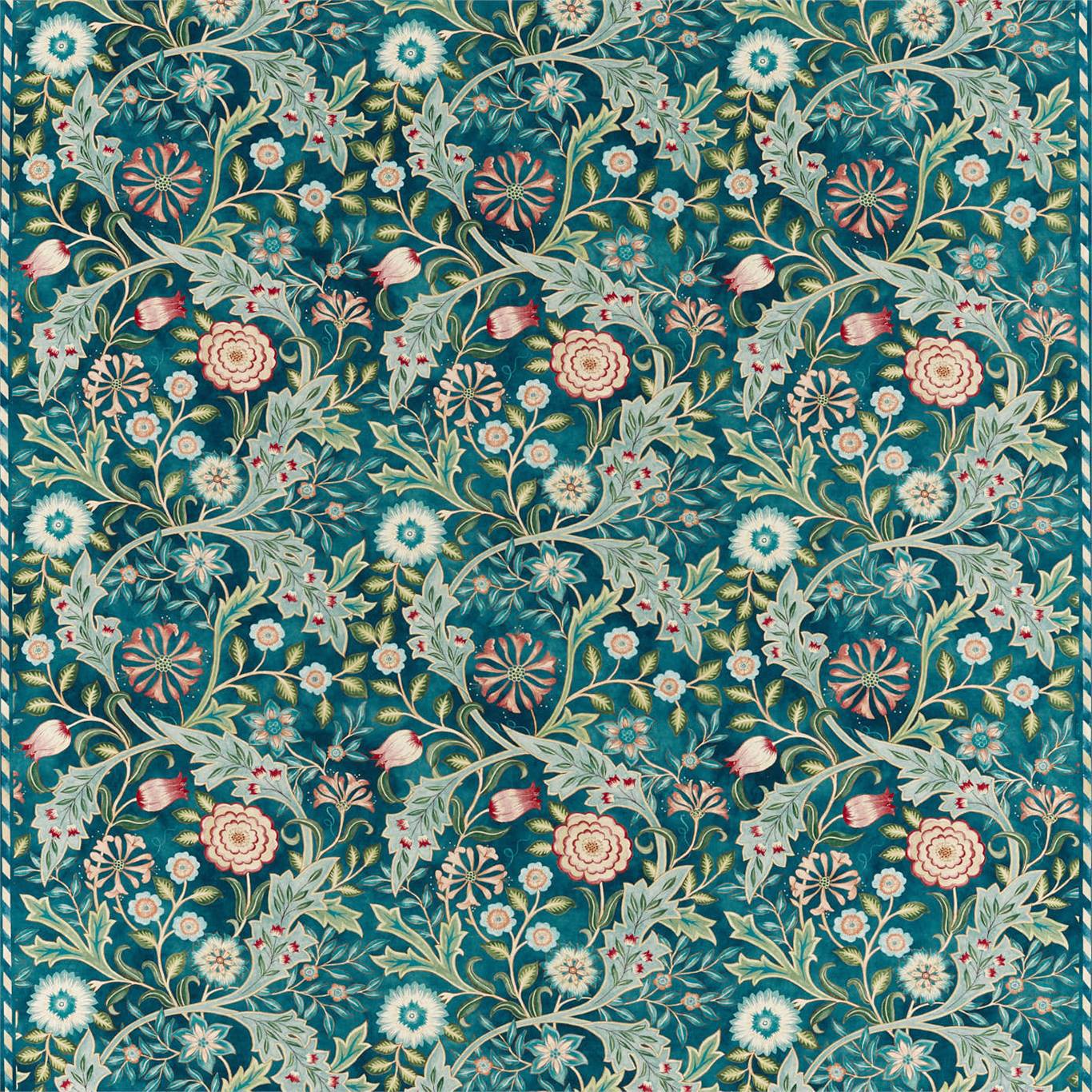 MORRIS & CO Wilhelmina Fabric Classic Floral Teal   - DM5F226604