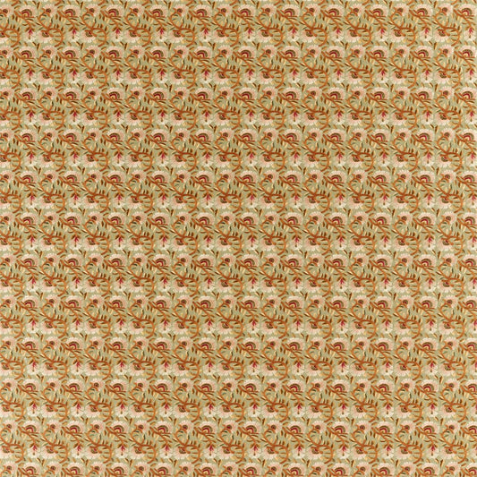 MORRIS & CO Wardle Embroidery Fabric Classic Floral Olive , Brick   - DM5F236819